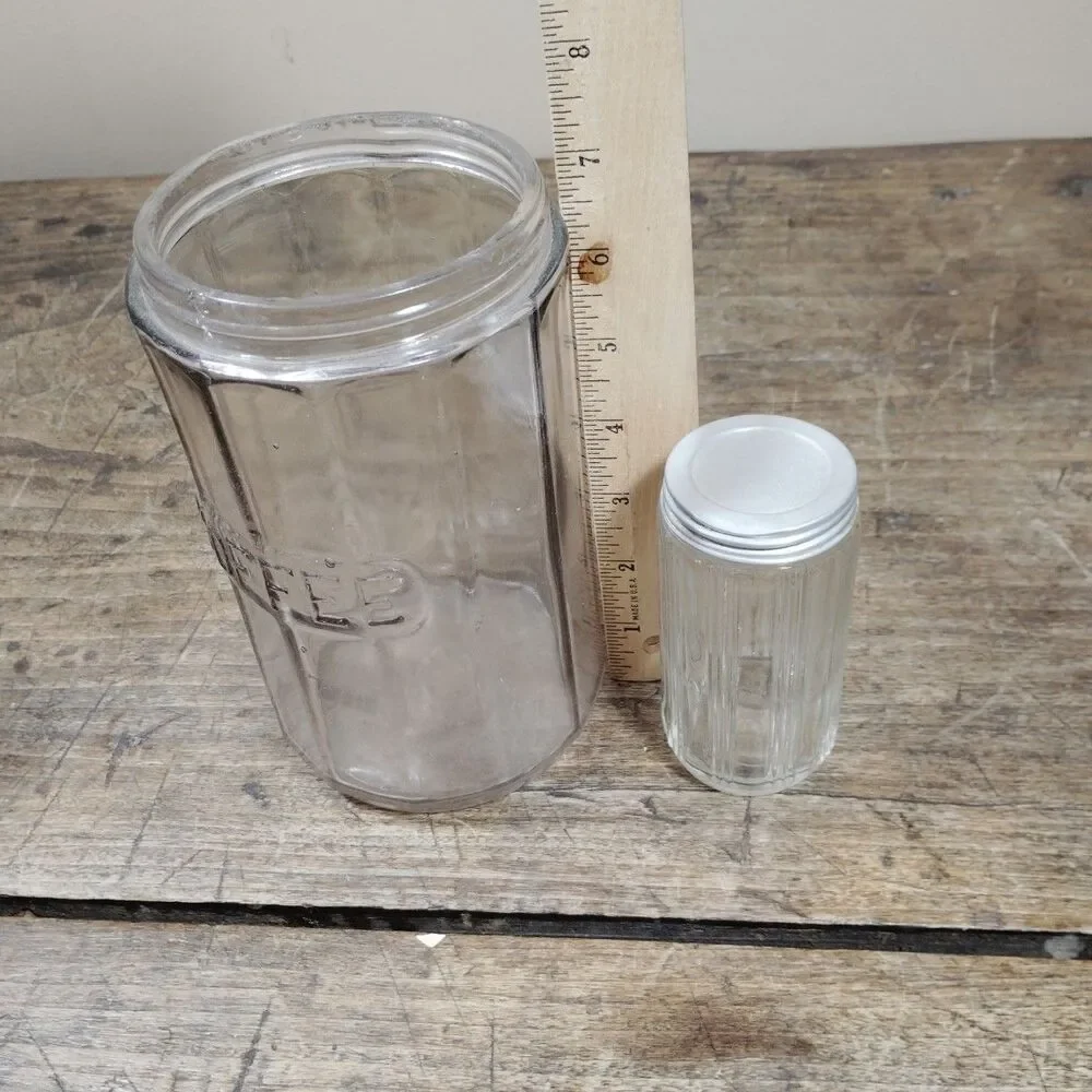 Vintage Hoosier Cabinet Clear Glass Panel Design COFFEE Embossed Jar Spice Lid